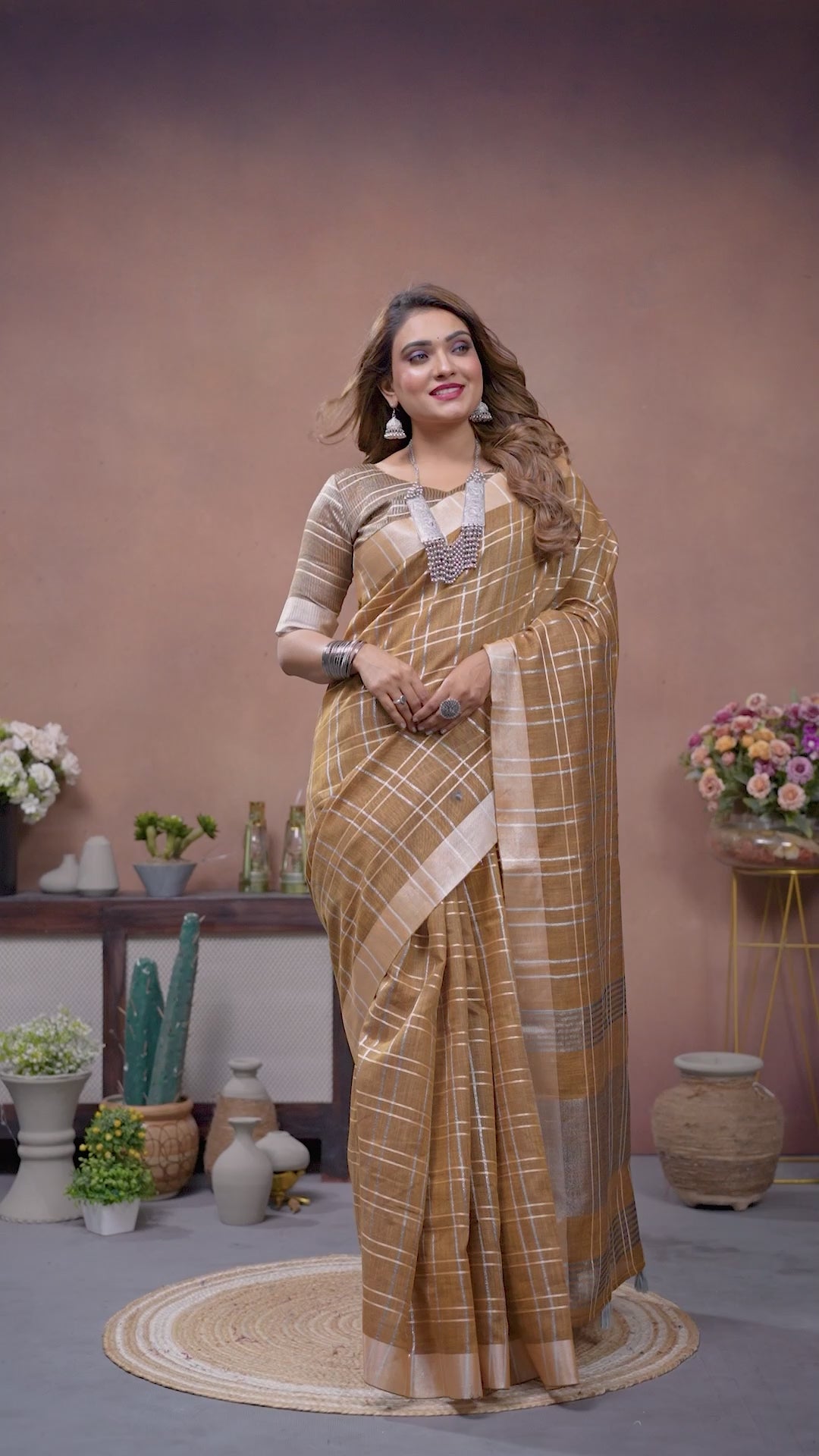 Light Brown Ached Weaving Soft Linen Saree