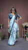 Blue Sibori Work Soft Satin Silk Saree