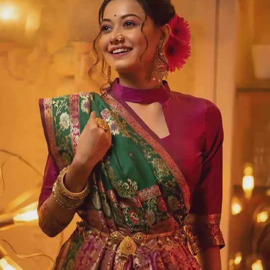banarasi-silk-saree-floral-zari-vintage-interior