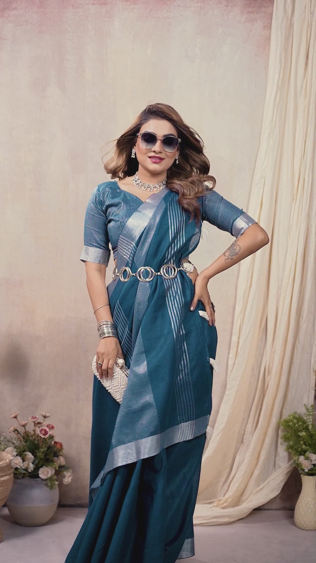 Blue Zari Border Soft Linen Cotton Saree