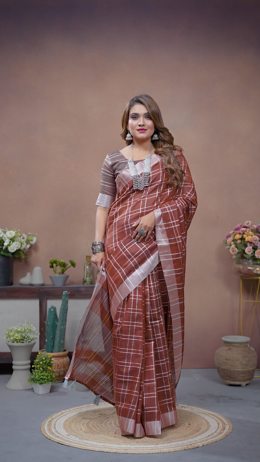 Brown Ached Weaving Soft Linen Saree