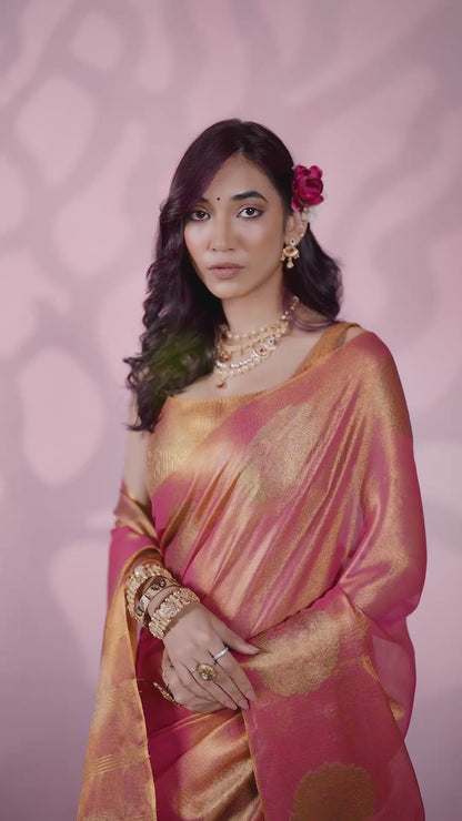 Orange Tissue Fancy Weaving Silk Saree