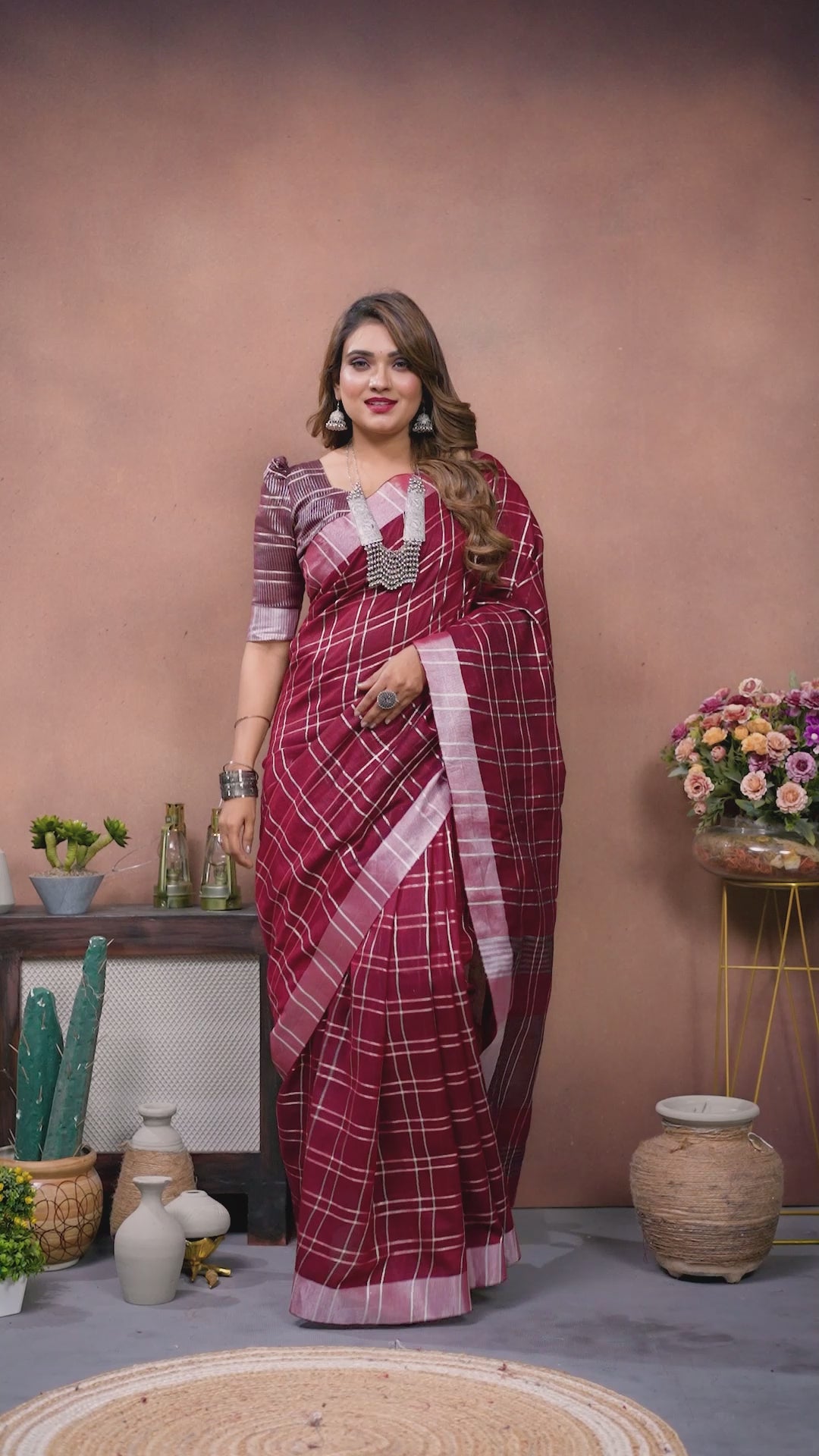 Maroon Ached Weaving Soft Linen Saree