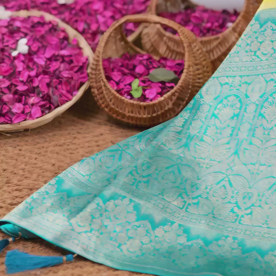 yellow-turquoise-silk-saree-floral-basket-studio