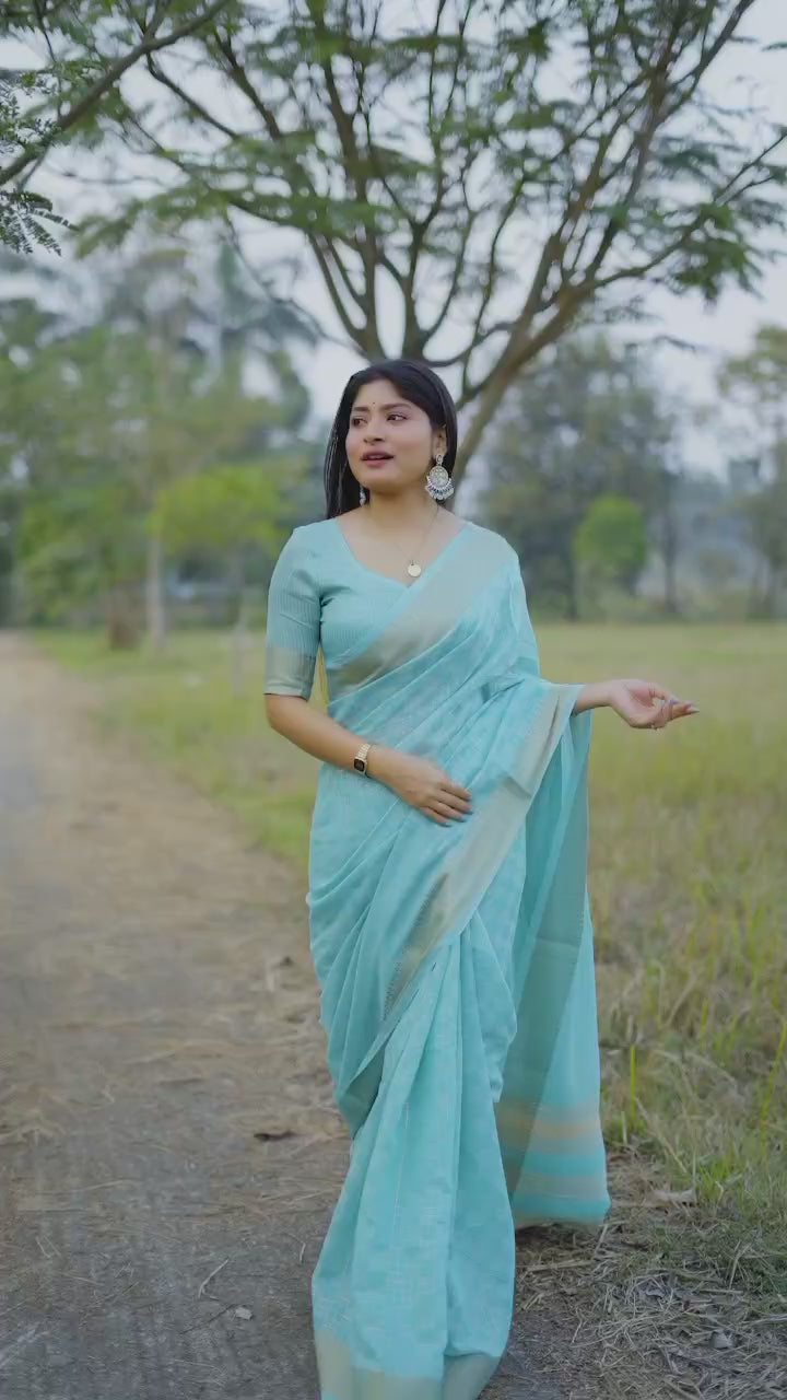 Powder Blue Zari Work Soft Kalyani Silk Saree