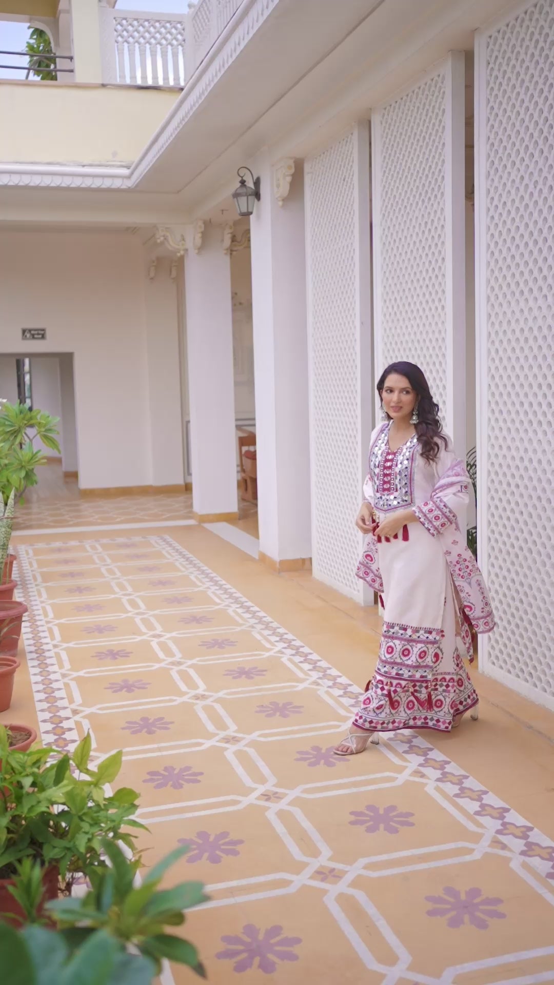 Off White Digital Print Muslin Suit