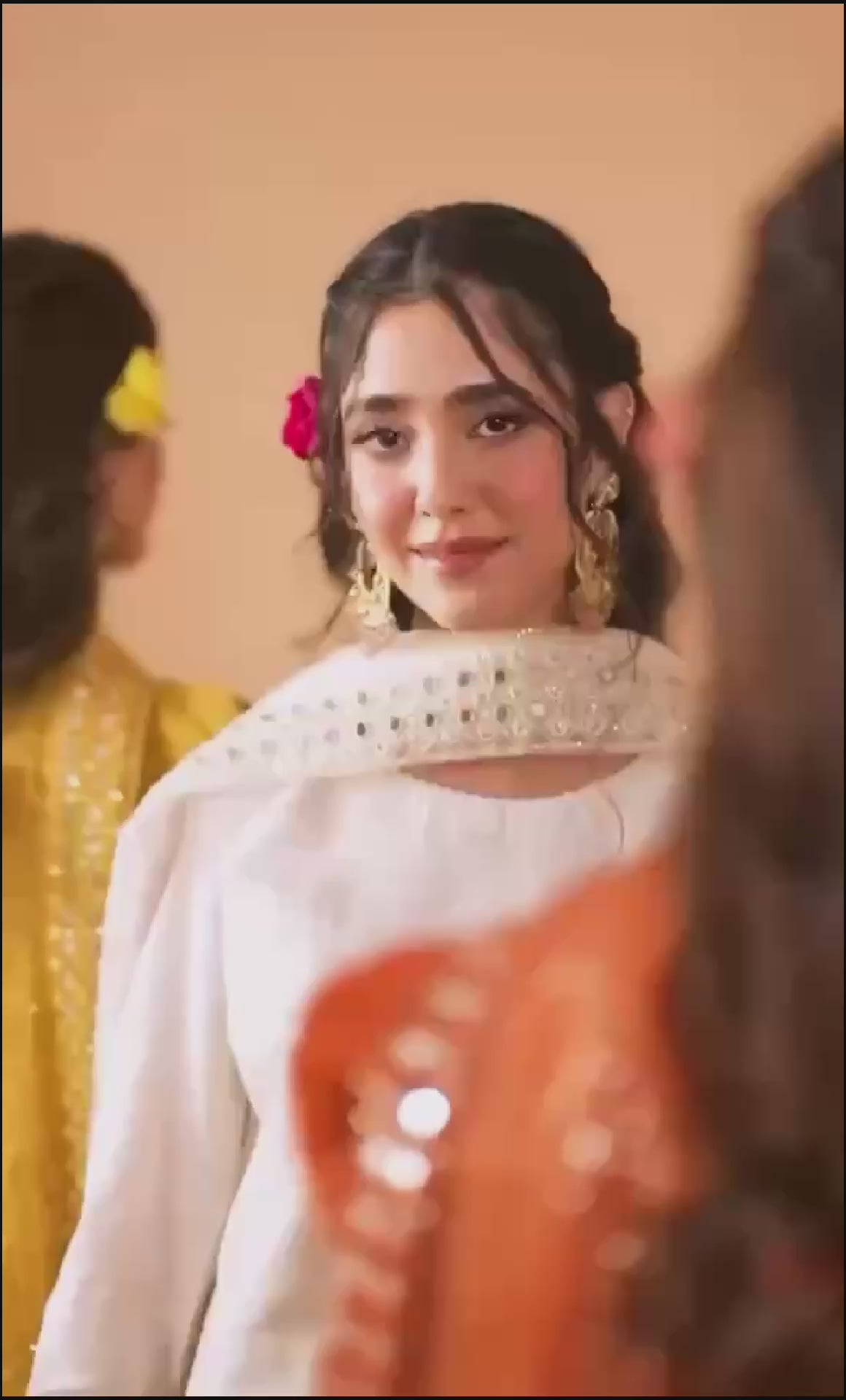 Orange Fancy Lace Border Natural Crepe Silk Suit