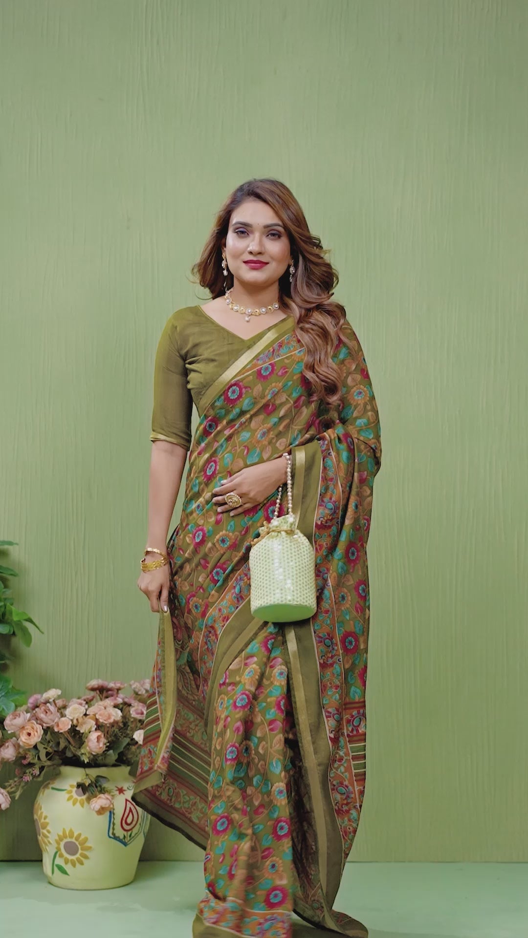 Mehendi Kalamkari Print Mul Cotton Saree