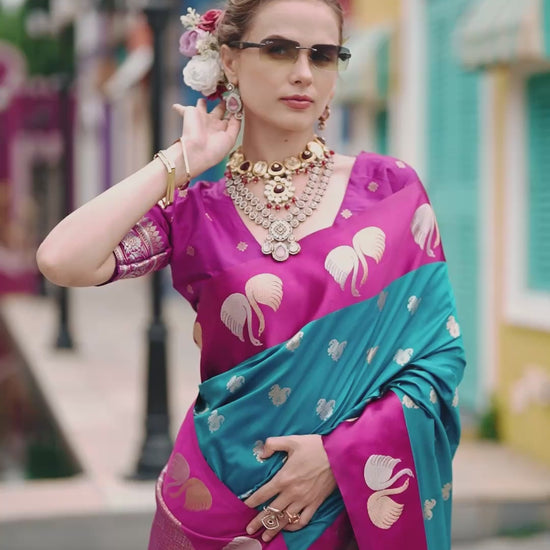 Blue Zari Work Soft Satin Silk Saree