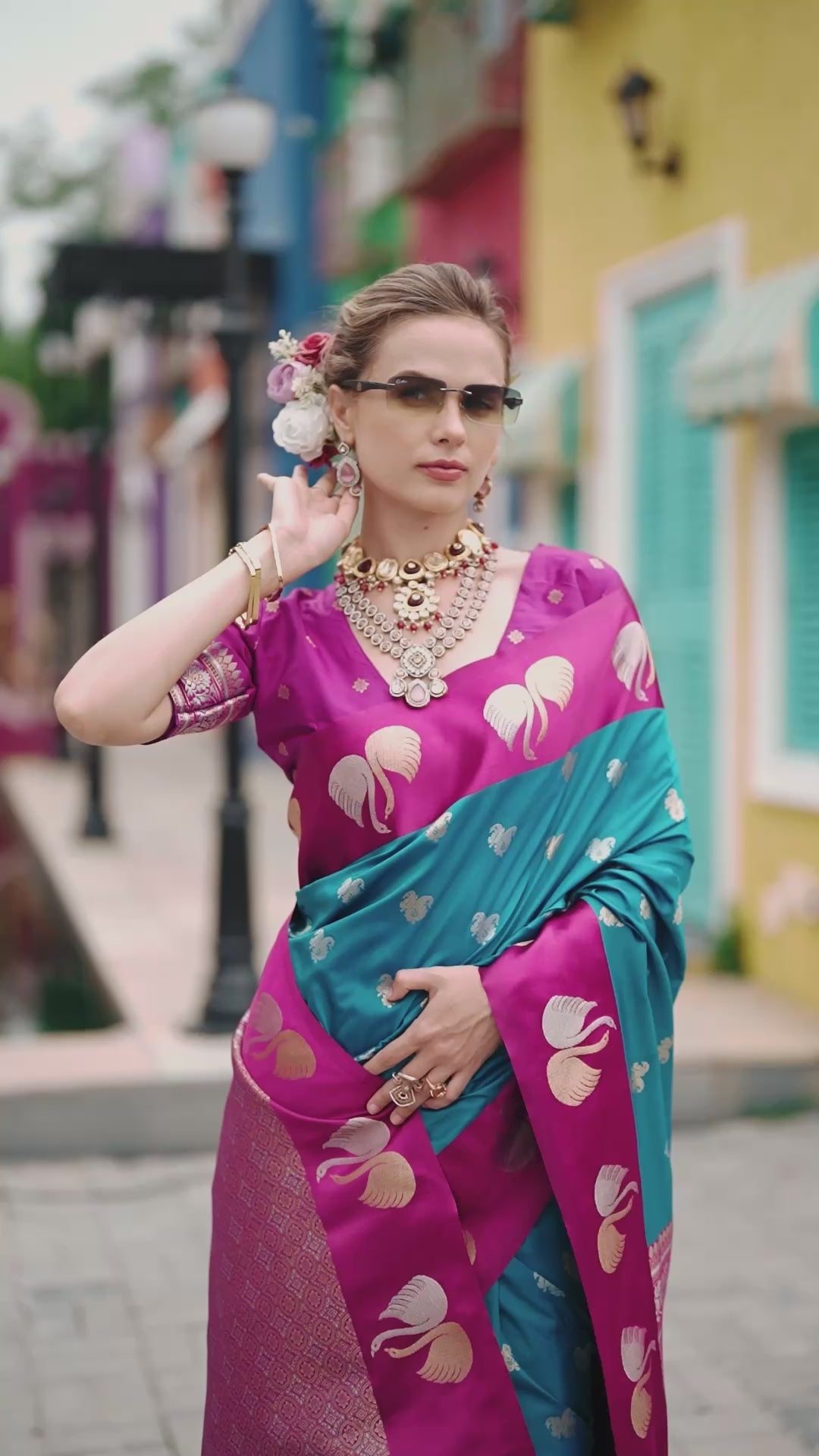 Blue Zari Work Soft Satin Silk Saree