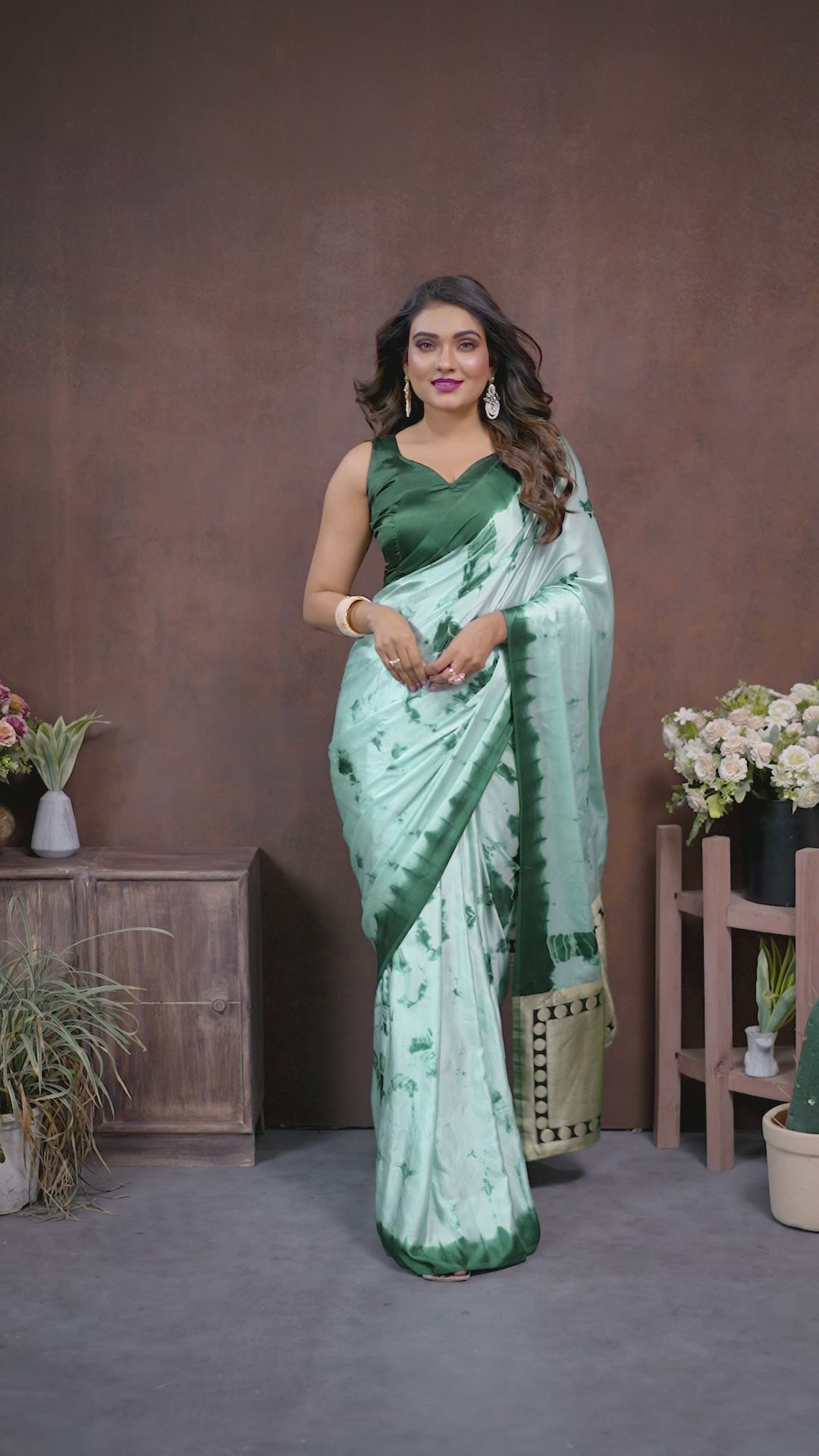 Green Sibori Work Soft Satin Silk Saree
