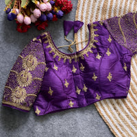 Purple Zari Work Silk Blouse