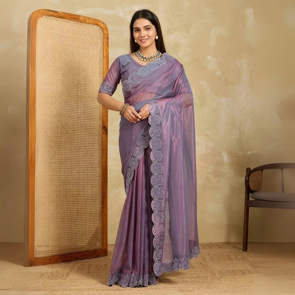 Lavender Fendy Soft Net Swarovski Work Saree