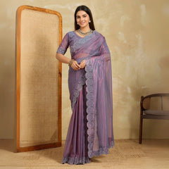 Lavender Fendy Soft Net Swarovski Work Saree