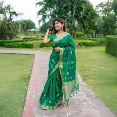 Sea Green Warli Weaving Soft Banglori Raw Silk Saree featuring intricate handloom craftsmanship, ideal for reception, sangeet, and festive occasions.