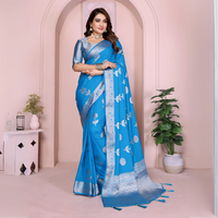 Blue Zari Weaving Soft Georgette Silk Banarasi Saree
