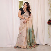 Soft Pastel Green Resham & Zari Weaving Soft Muga Cotton Saree