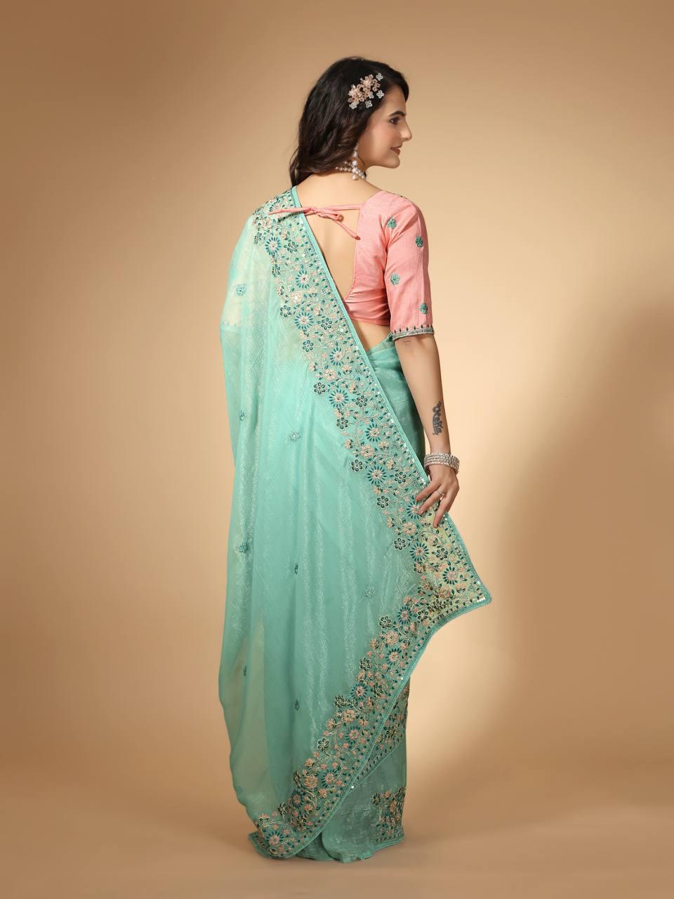 Stylish Organza Saree with Soft Texture and Exquisite Embroidered Border 