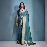 Rama Blue Zari Weaving Banarasi Raw Silk Saree