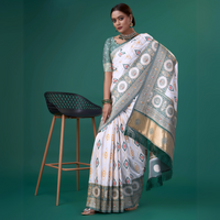 White & Gray Zari Weaving Banarasi Silk Saree