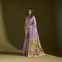 Purple &Yellow Zari Weaving Pallu Soft Muga Cotton Saree