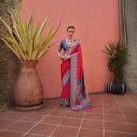 Pink & Blue Zari Woven Pallu Soft Banarasi Silk Saree
