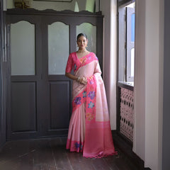 Pink Printed Zari Weaving Soft Silk Saree