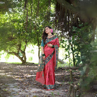 Maroon & Blue Printed Soft Tussar Silk Saree