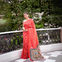 Red Flower Print & Sequins Embroidery Work Georgette Saree