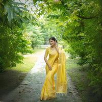 Yellow Zari Work Soft Banarasi Silk Saree