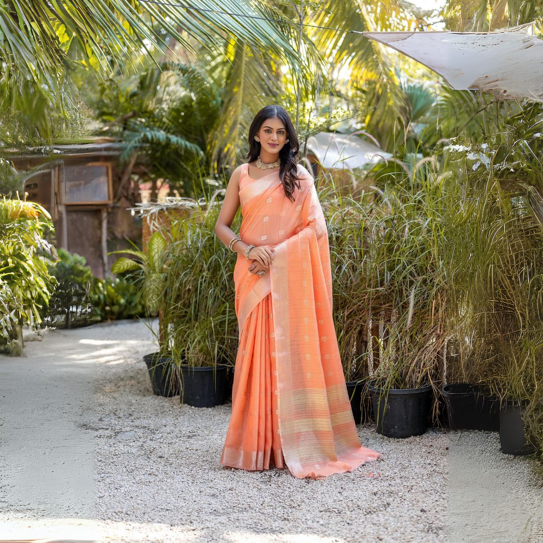 Soft Peach Zari Weaving Soft Resham Silk Saree