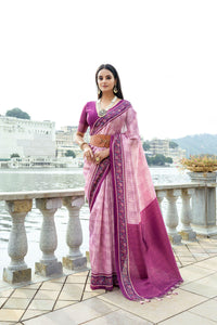 Light Pink Zari Work Soft Silk Saree